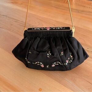 Vintage French 1950’s satin embroidered handbag